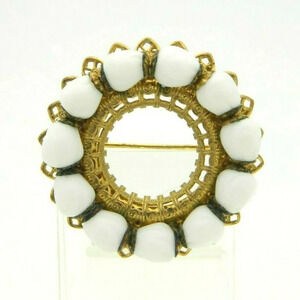 MIRIAM HASKELL White Milk Glass Wreath Gold Tone